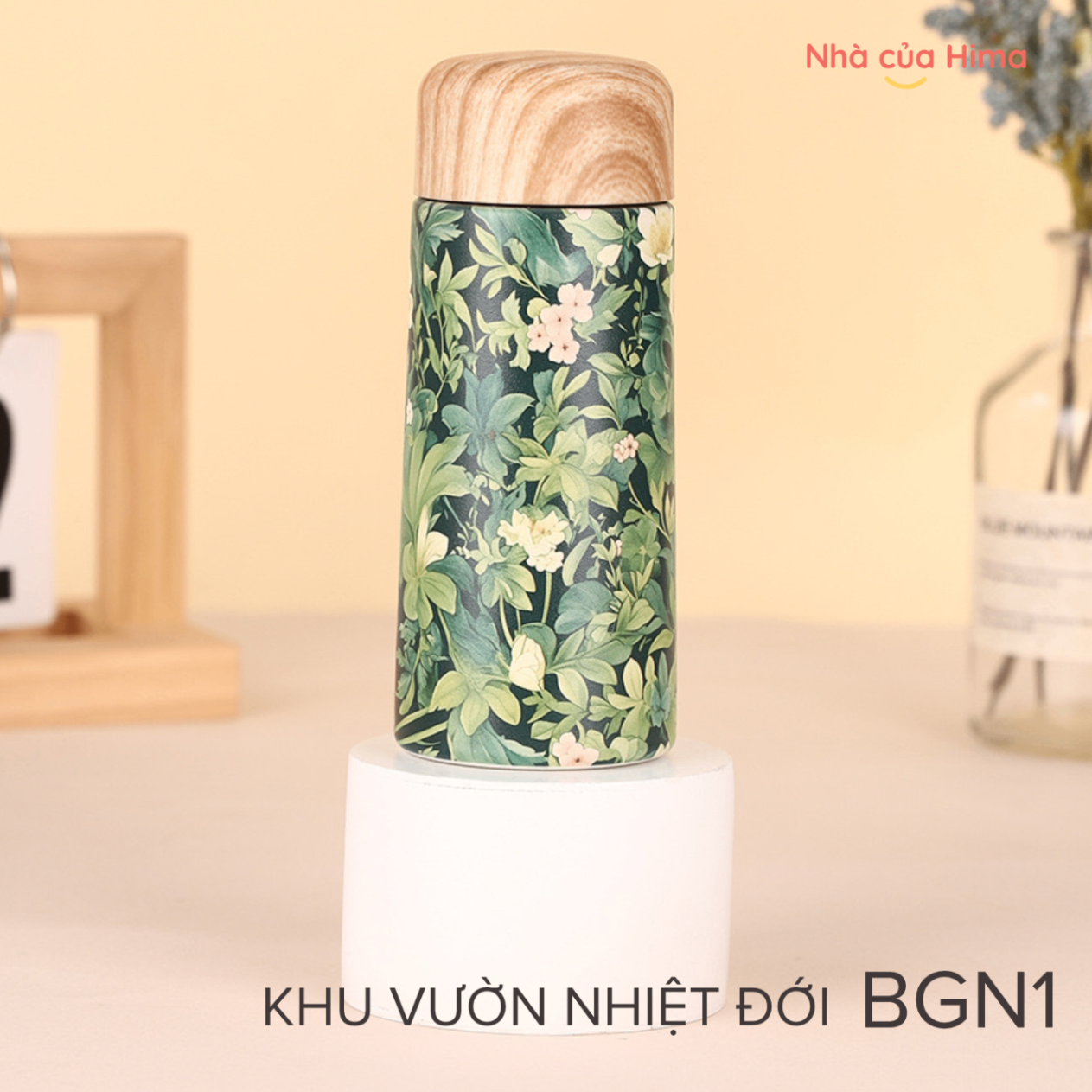 Bình giữ nhiệt khu vườn nhiệt đới 180 ml nắp gỗ BGN1