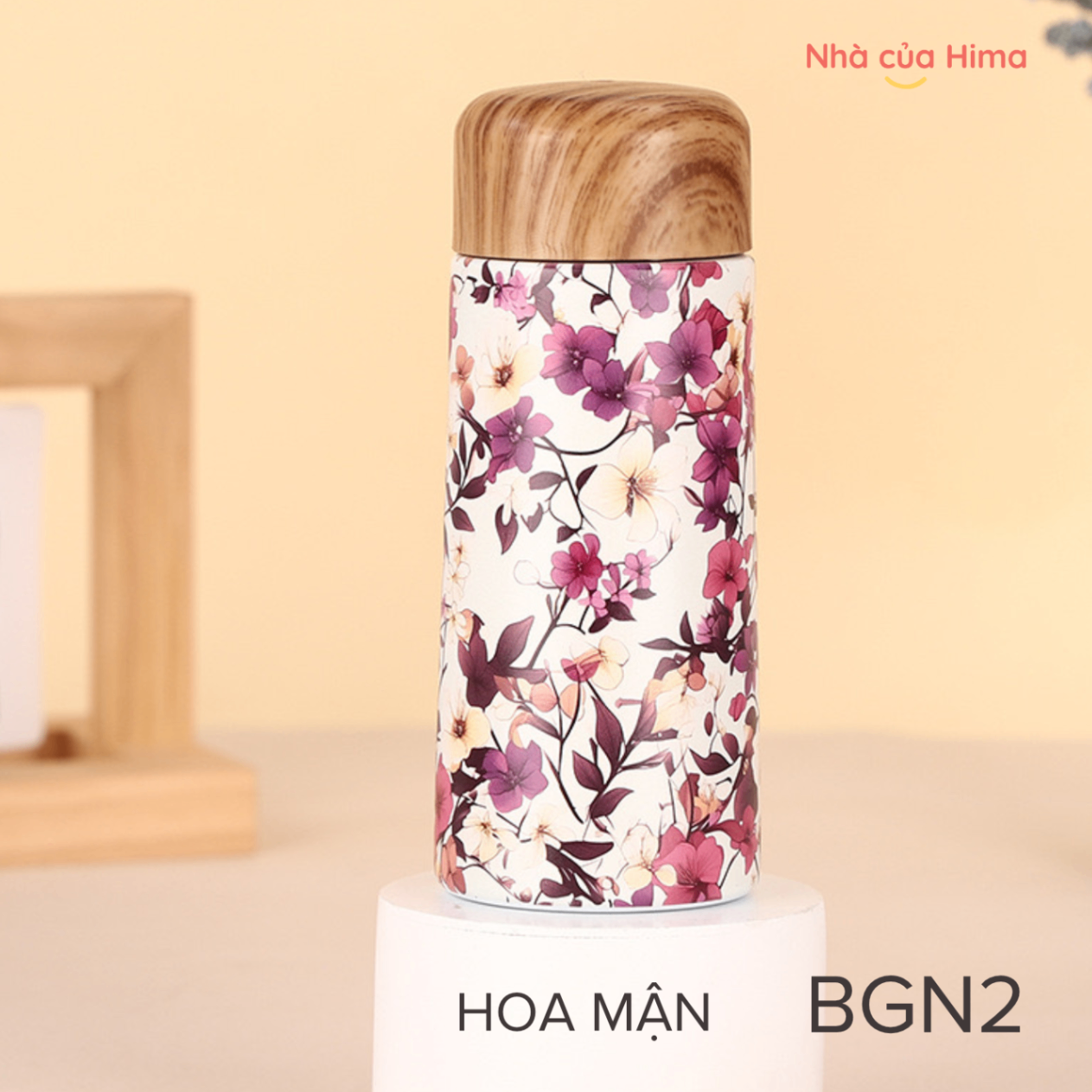 Bình giữ nhiệt hoa mận 180 ml nắp gỗ BGN2