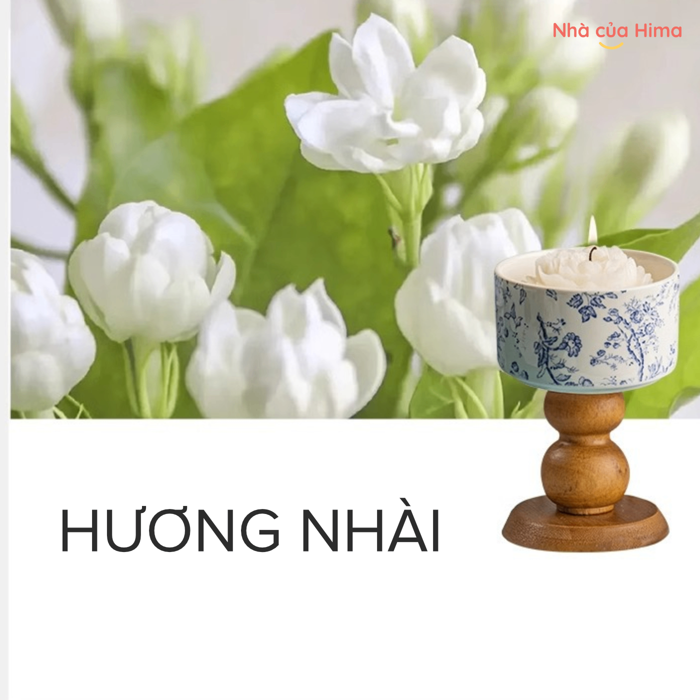 Hộp quà nến thơm kèm cốc và chân đế gỗ (không giấy gói quà) hương hoa nhài