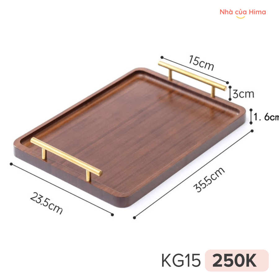 Khay gỗ tre màu óc chó, có quai cầm bằng thép 35.5*23.5*1.6cm - KG15