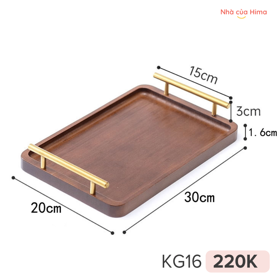 Khay gỗ tre màu óc chó, có quai cầm bằng thép 30*20*1.6cm - KG16