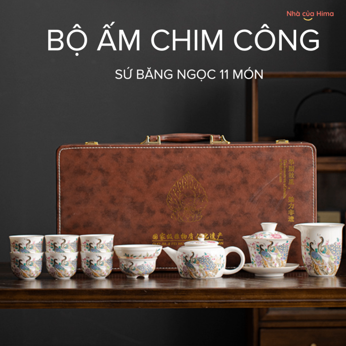 Bộ ấm trà chim công sứ băng ngọc 11 món