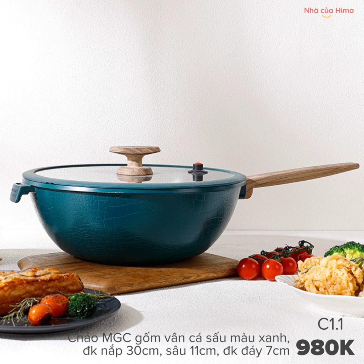 Chảo MGC vân cá sấu 30cm - Màu xanh