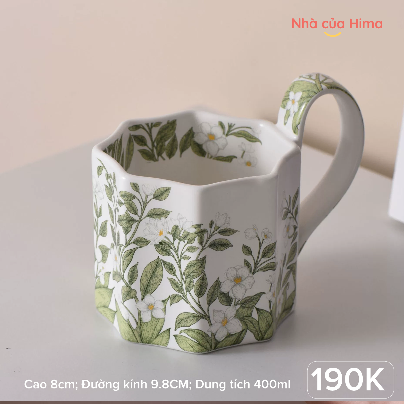 Cốc bát giác hoa nhài 400ml (Cao 8cm; đk 9.8cm)