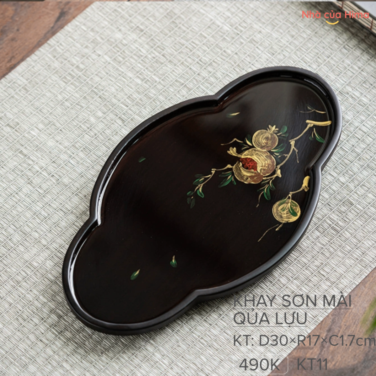 Khay trà tre sơn mài quả lựu (30×17×1.7cm)