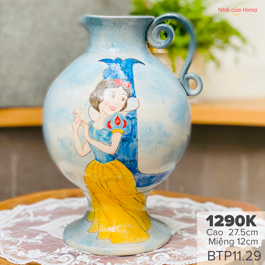 Bình gốm vuốt và vẽ tay bởi nghệ nhân Bát Tràng BTP11.29