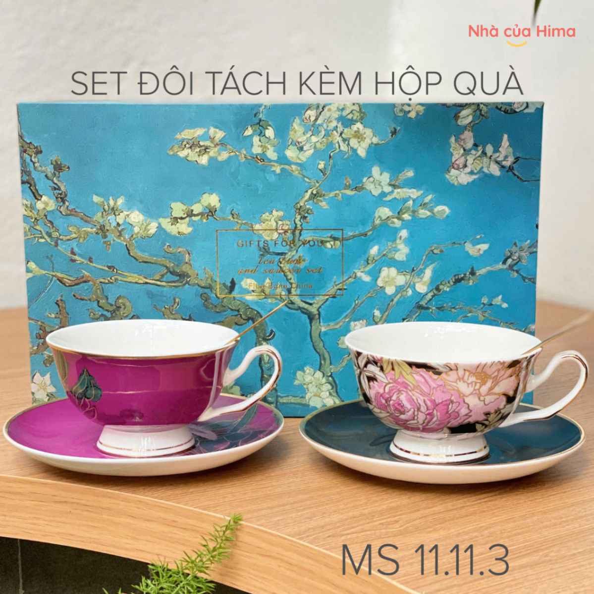 Set 2 cốc trà Anh sứ xương kèm hộp cao cấp 3
