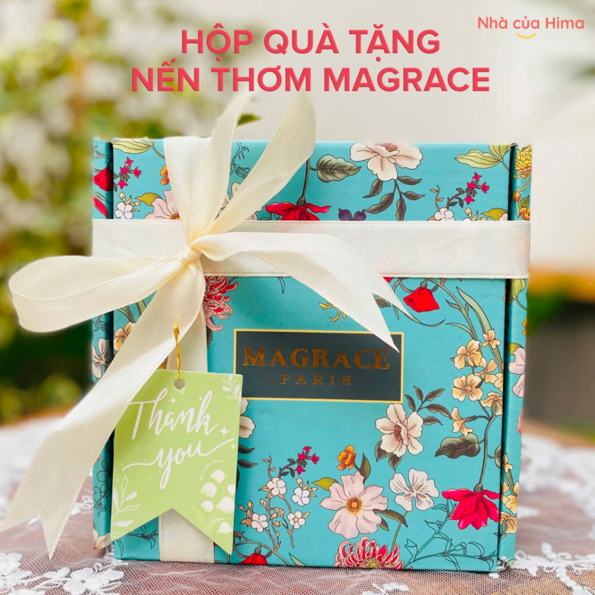 Bộ quà tặng 4 hộp nến thơm hương hoa cao cấp Magrace(Hoa hồng, Cỏ hương bài, Linh lan xanh, Nhài)