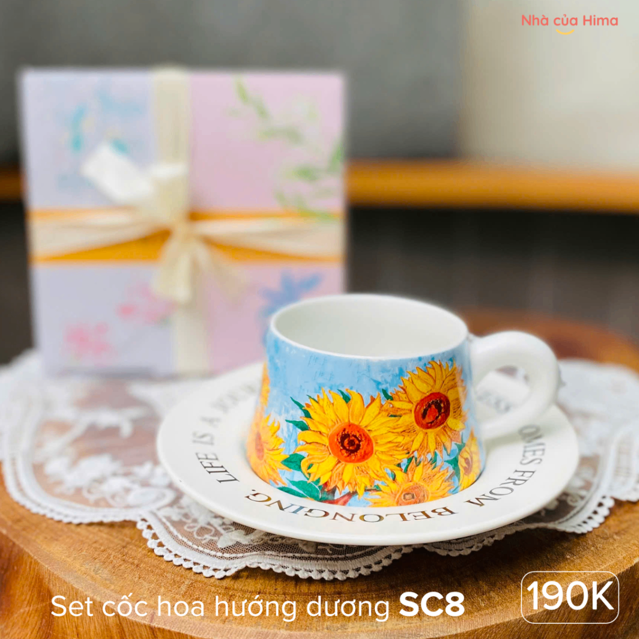 Set cốc hoa hướng dương kèm hộp quà đẹp thắt nơ SC8