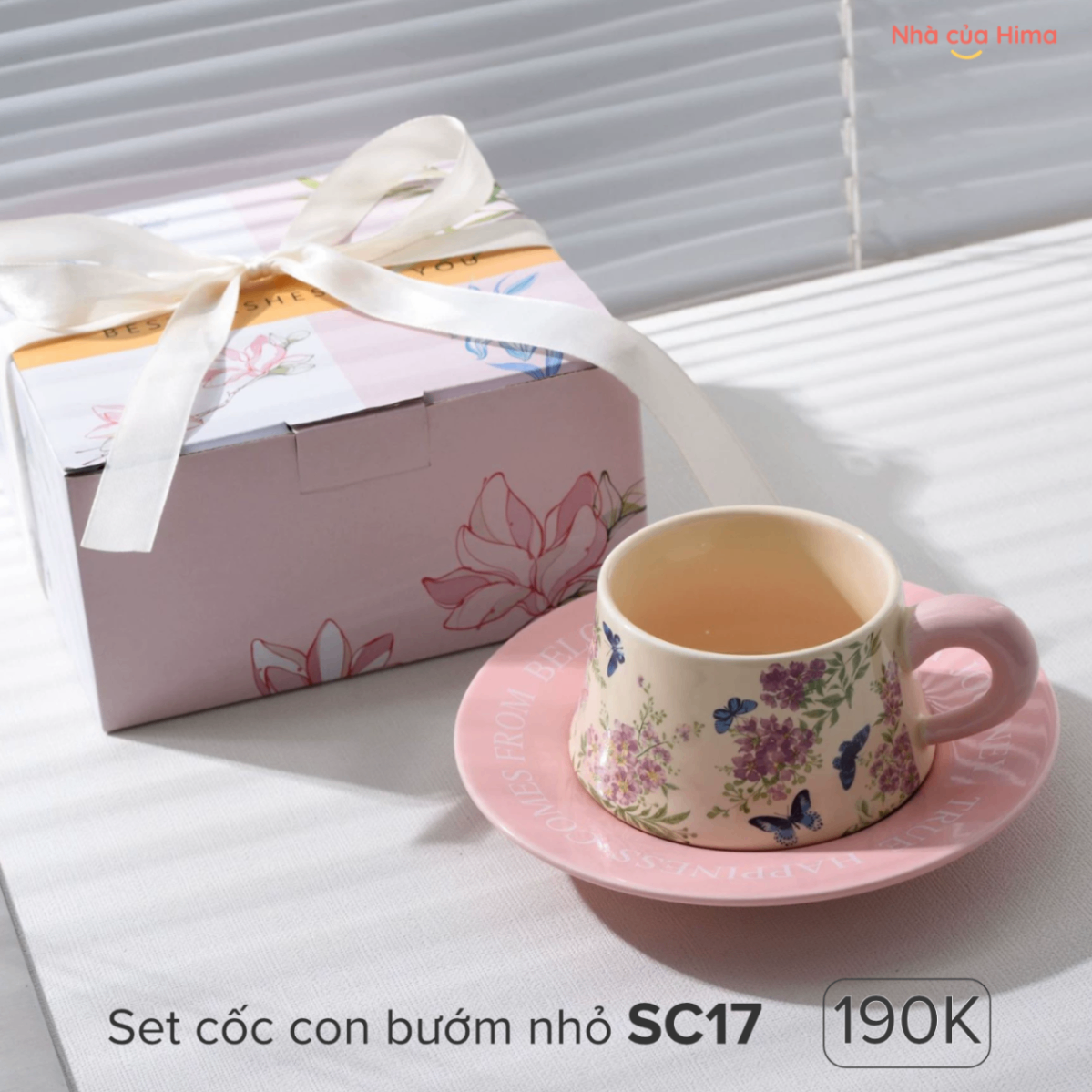 Set cốc con bướm nhỏ kèm hộp quà đẹp thắt nơ SC17