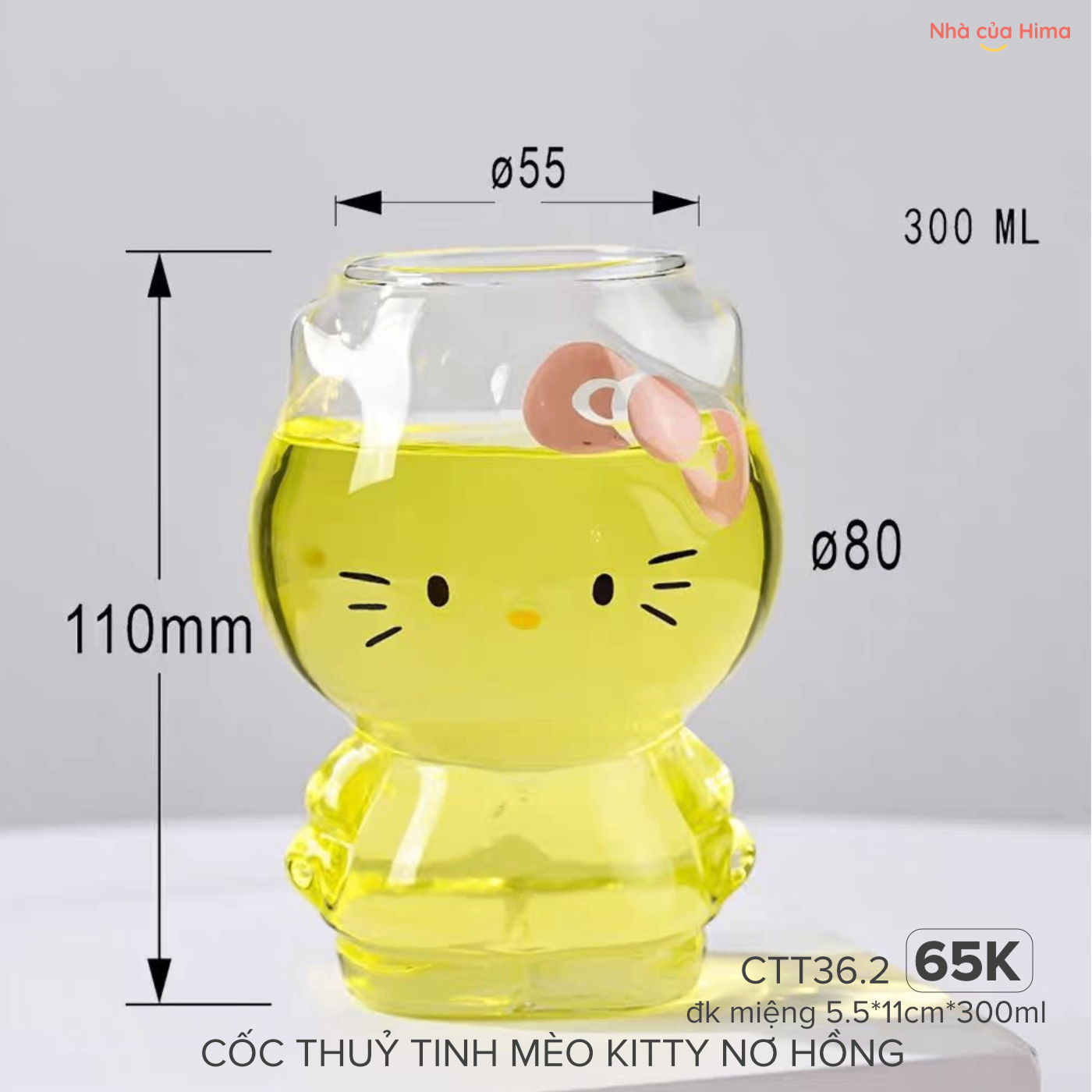 Cốc thuỷ tinh mèo hồng
