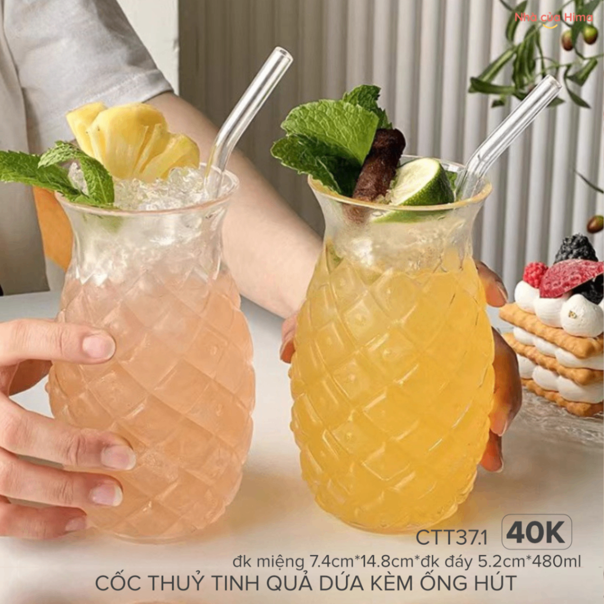 Cốc thuỷ tinh hình quả dứa ( kèm ống hút)