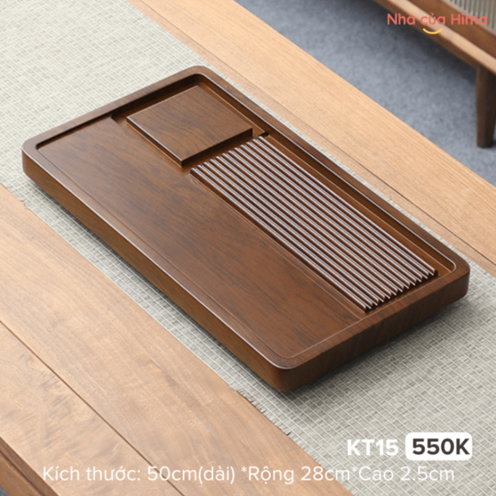 Khay trà gỗ tre tự nhiên chống thấm có ống thoát nước 50*28*2.5cm