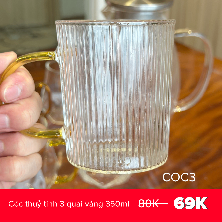 Cốc thuỷ tinh 3 quai vàng 350ml