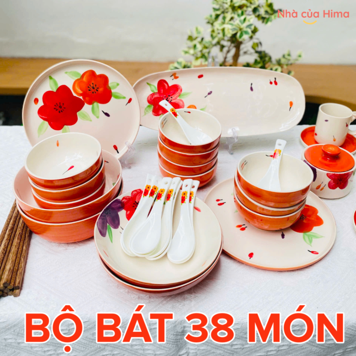 Bộ bát đĩa summer 38 món màu cam