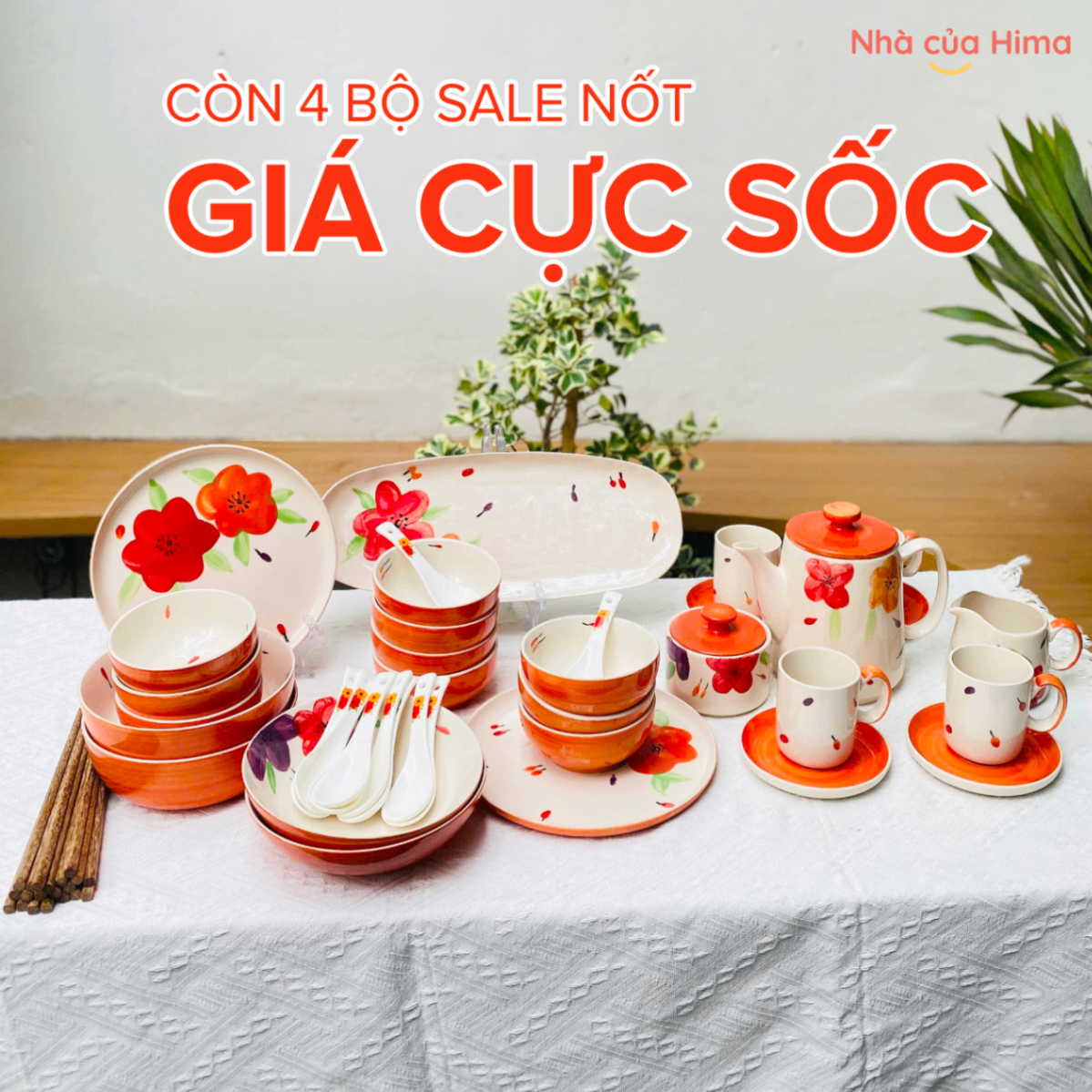 Bộ bát đĩa, ấm chén summer 48 món màu cam