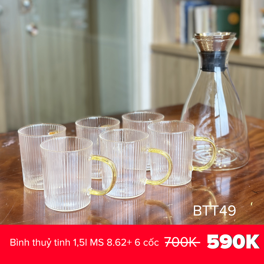 Bình thuỷ tinh 1,5l MS 8.62+ 6 cốc