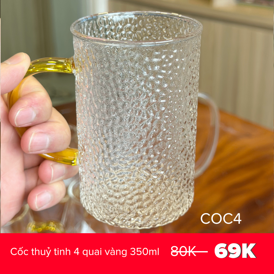 Cốc thuỷ tinh 4 quai vàng 350ml