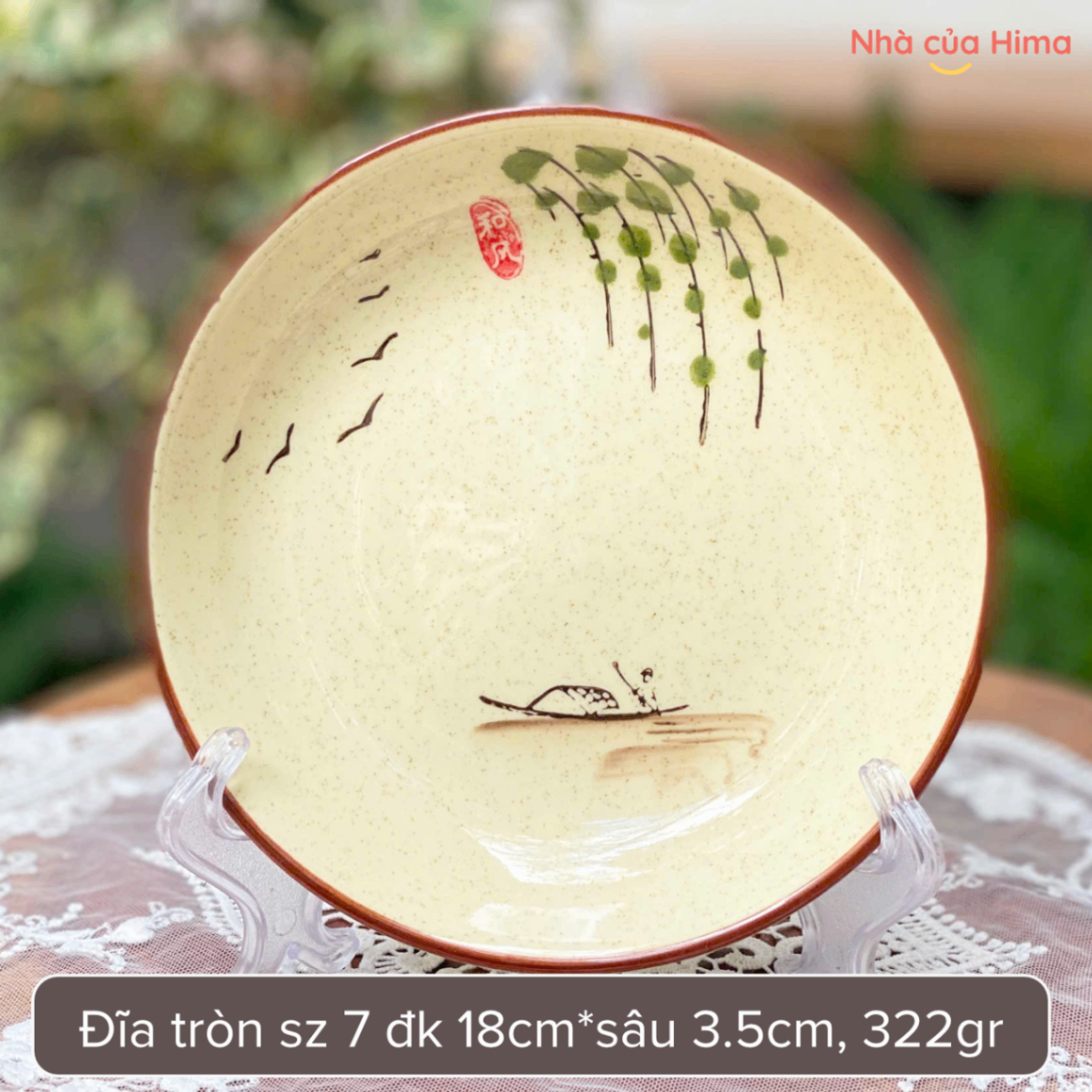 Đĩa tròn liễu rủ mặt sông sz 7 đk 18cm