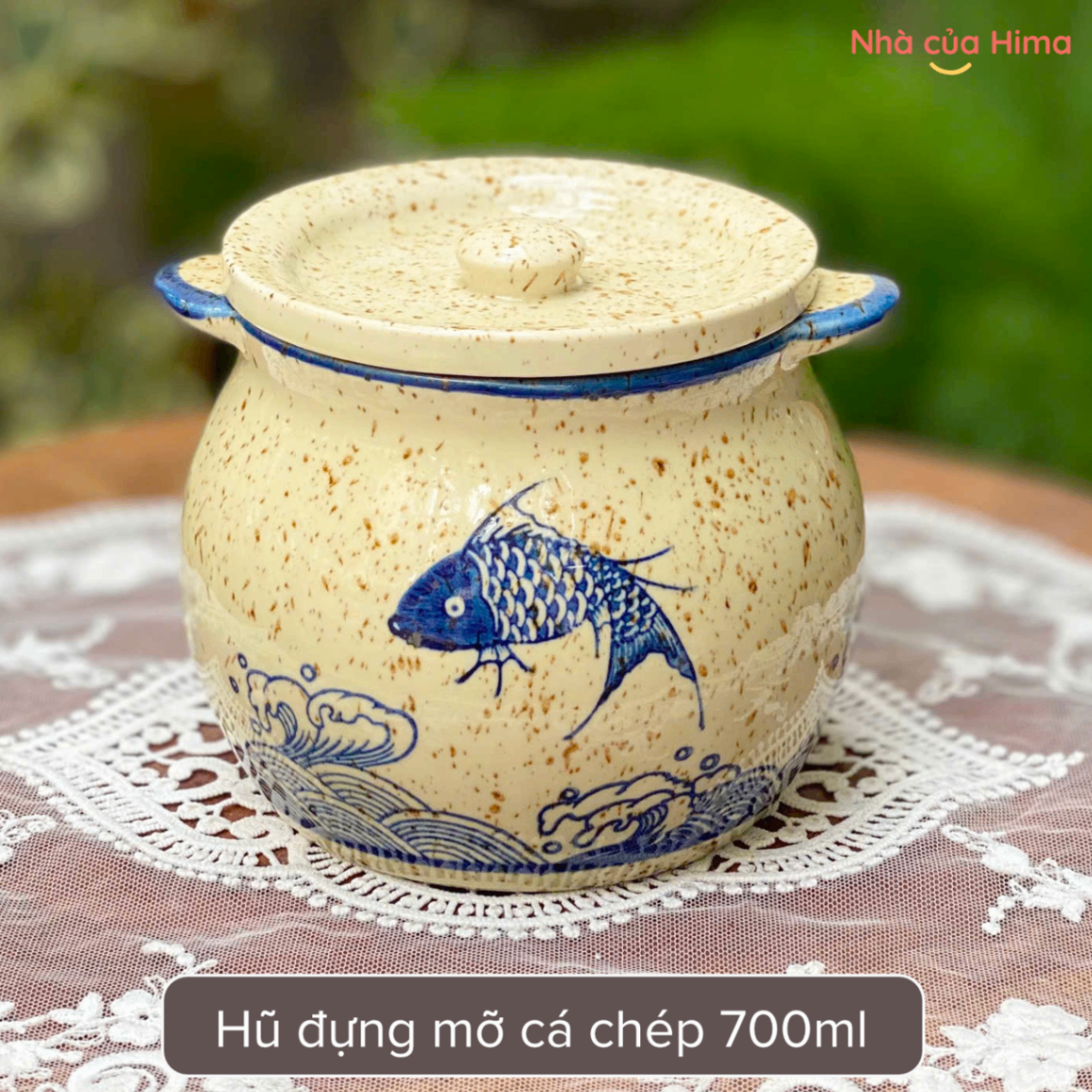 Hũ gốm đựng mỡ cá chép 700ml kèm thìa