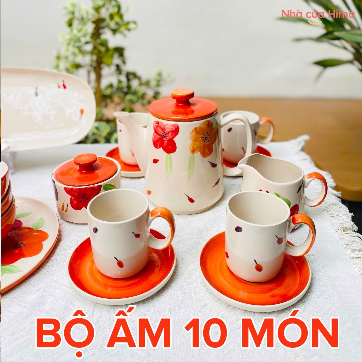 Bộ ấm chén summer 10 món màu cam