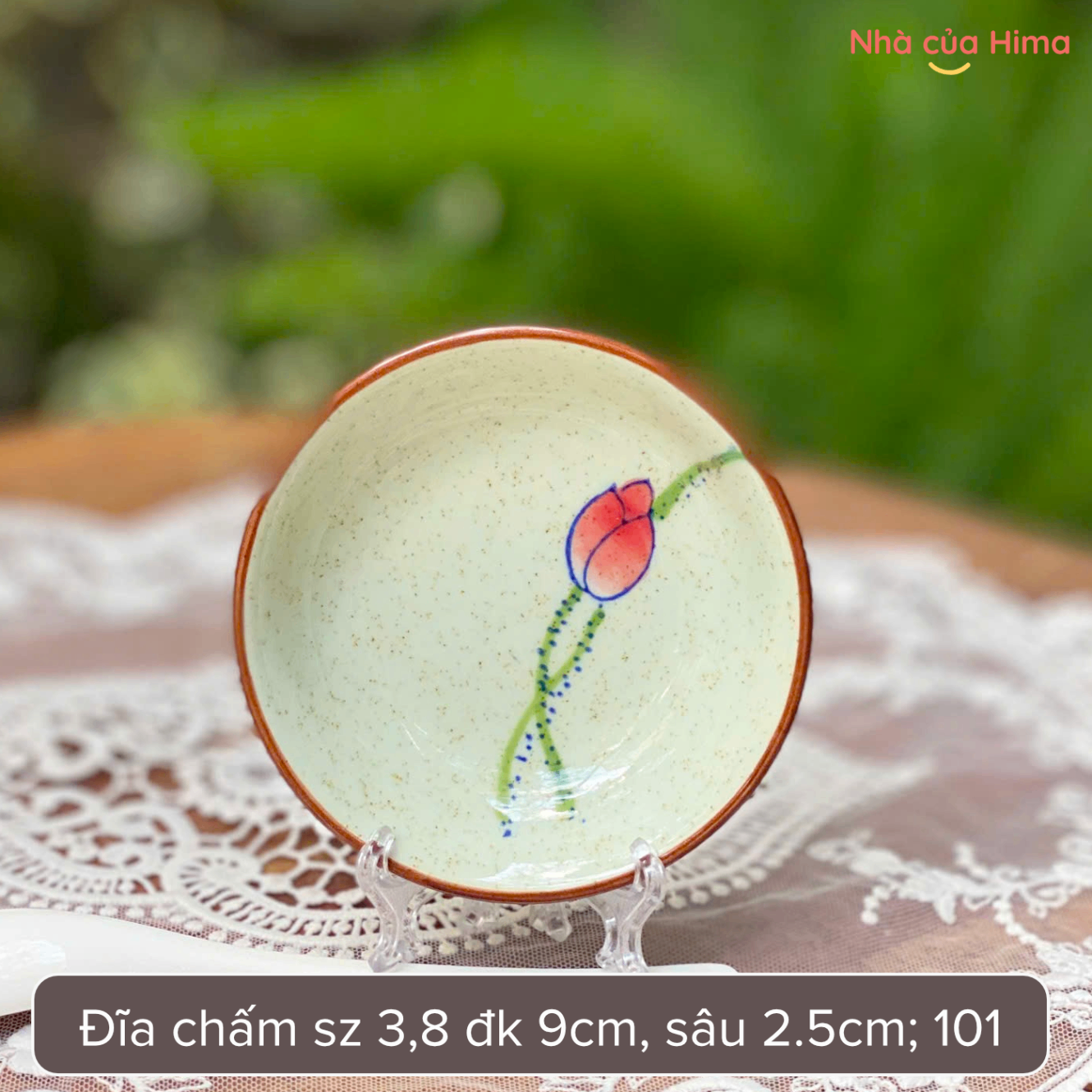 Đĩa chấm hoa sen hồng sz 3,8 đk 9cm, sâu 2.5cm