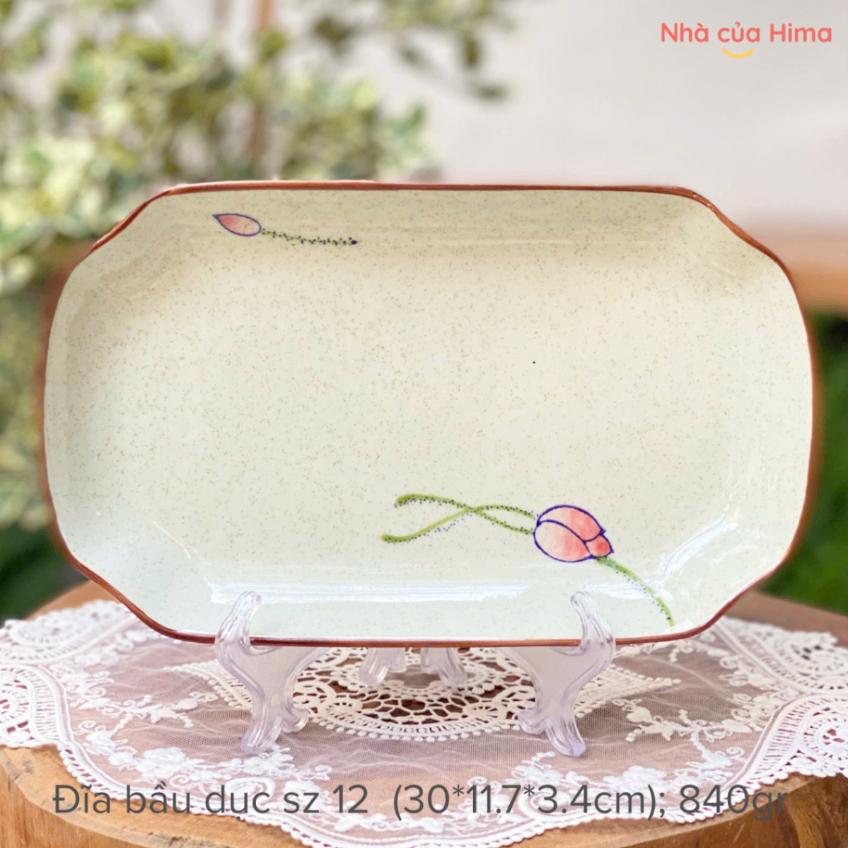 Đĩa bầu dục hoa sen hồng sz 12