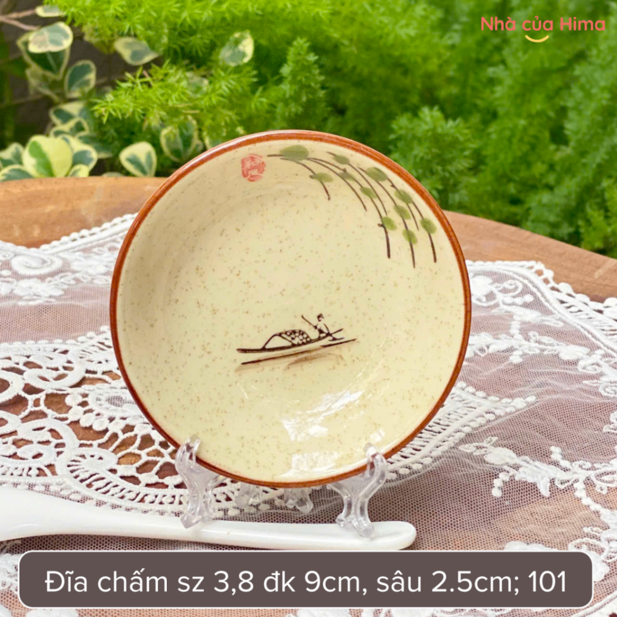 Đĩa chấm liễu rủ mặt sông sz 3,8 đk 9cm, sâu 2.5cm