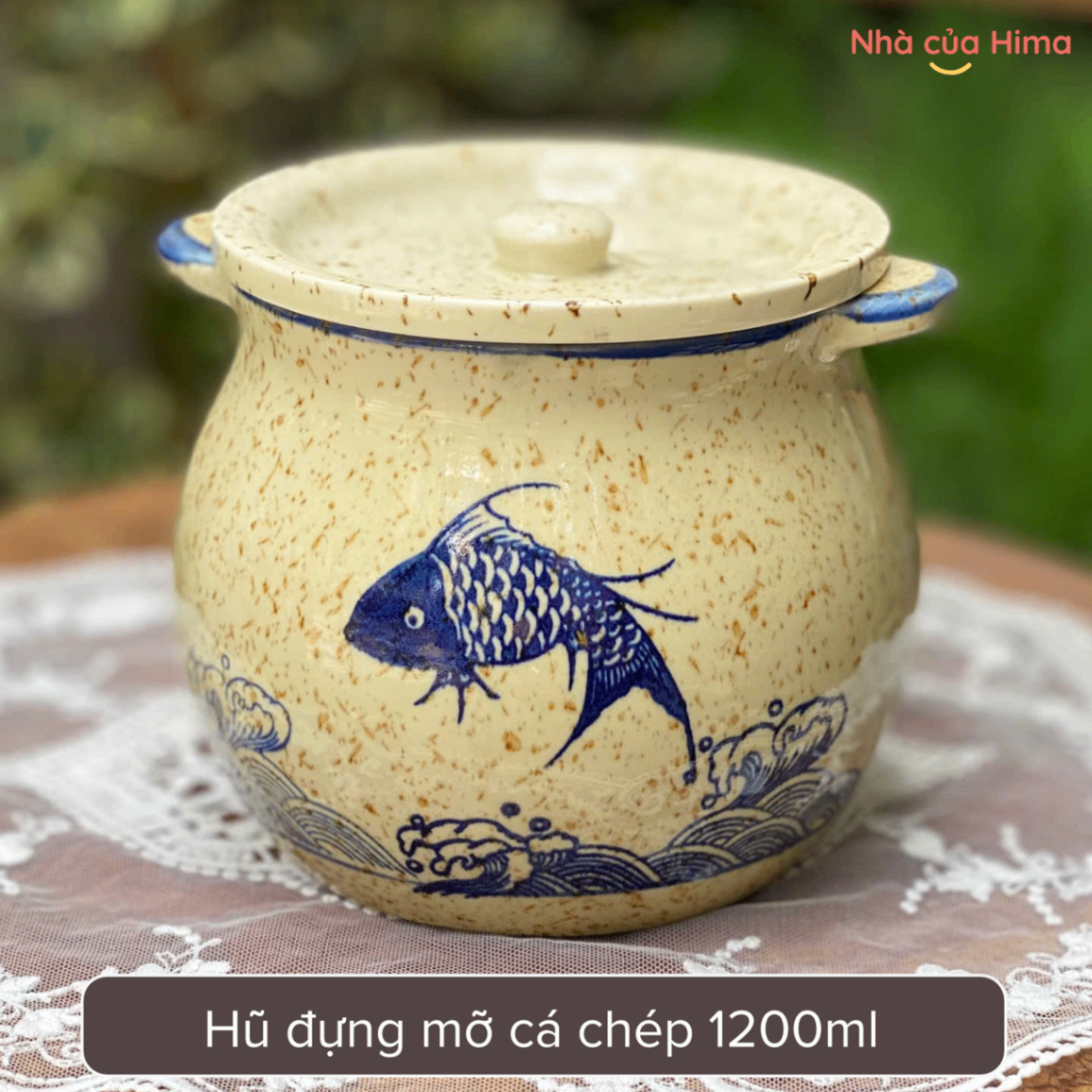 Hũ gốm đựng mỡ cá chép 1200ml kèm thìa