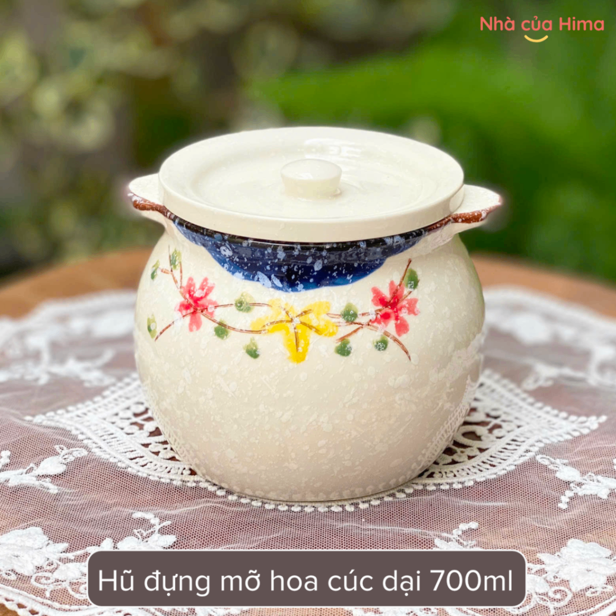 Hũ gốm đựng mỡ hoa cúc dại 700ml kèm thìa