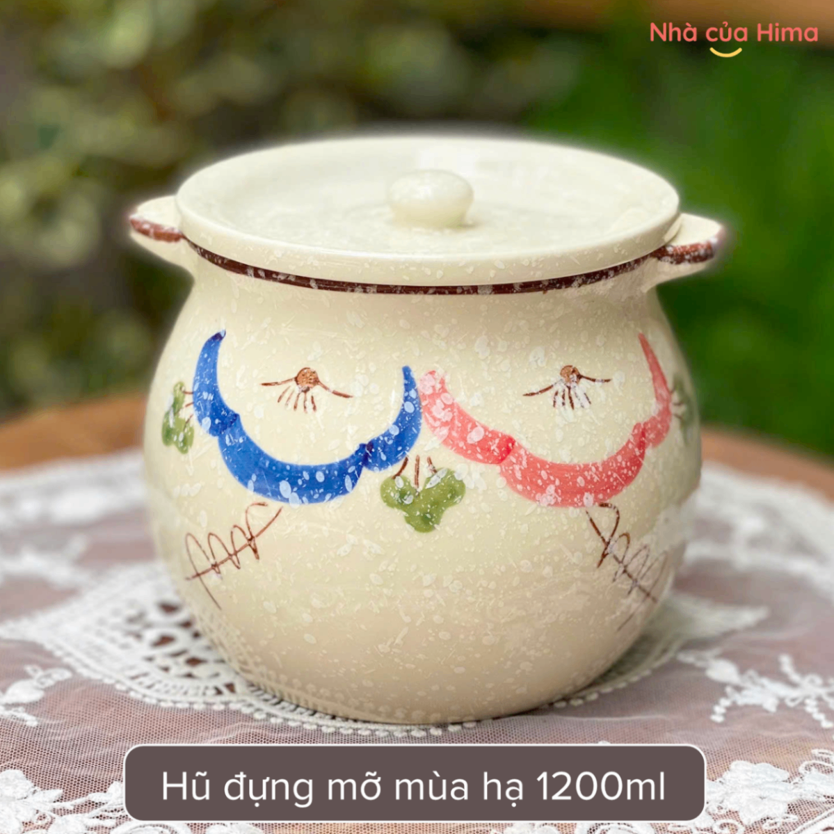 Hũ gốm đựng mỡ mùa hạ 1200ml kèm thìa