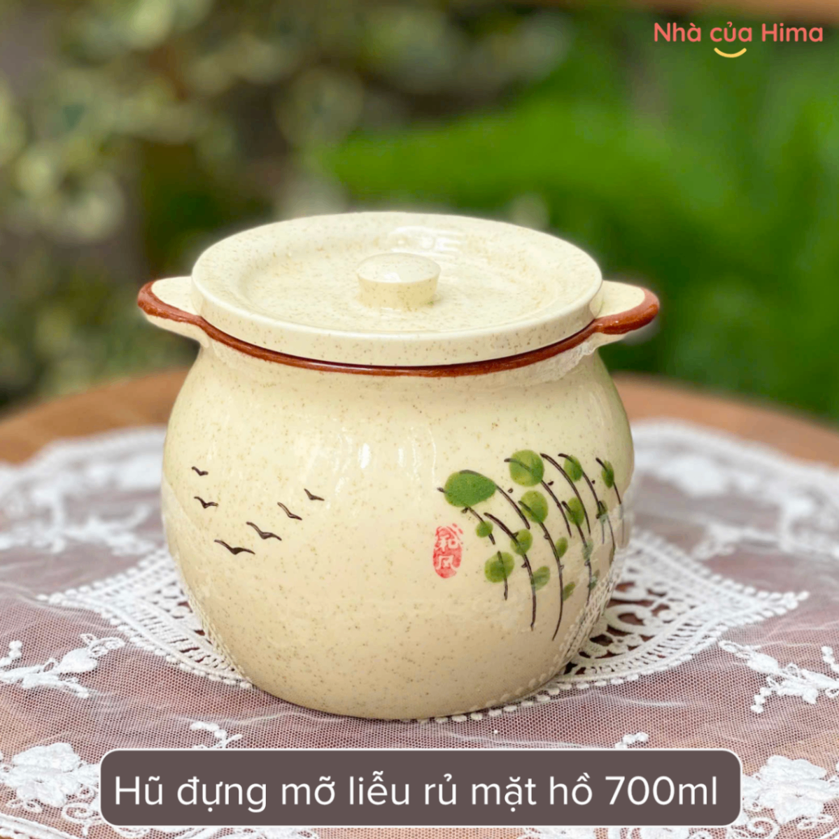 Hũ gốm đựng mỡ liễu rủ mặt sông 700ml kèm thìa