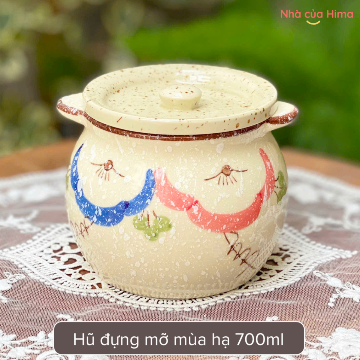 Hũ gốm đựng mỡ mùa hạ 700ml kèm thìa