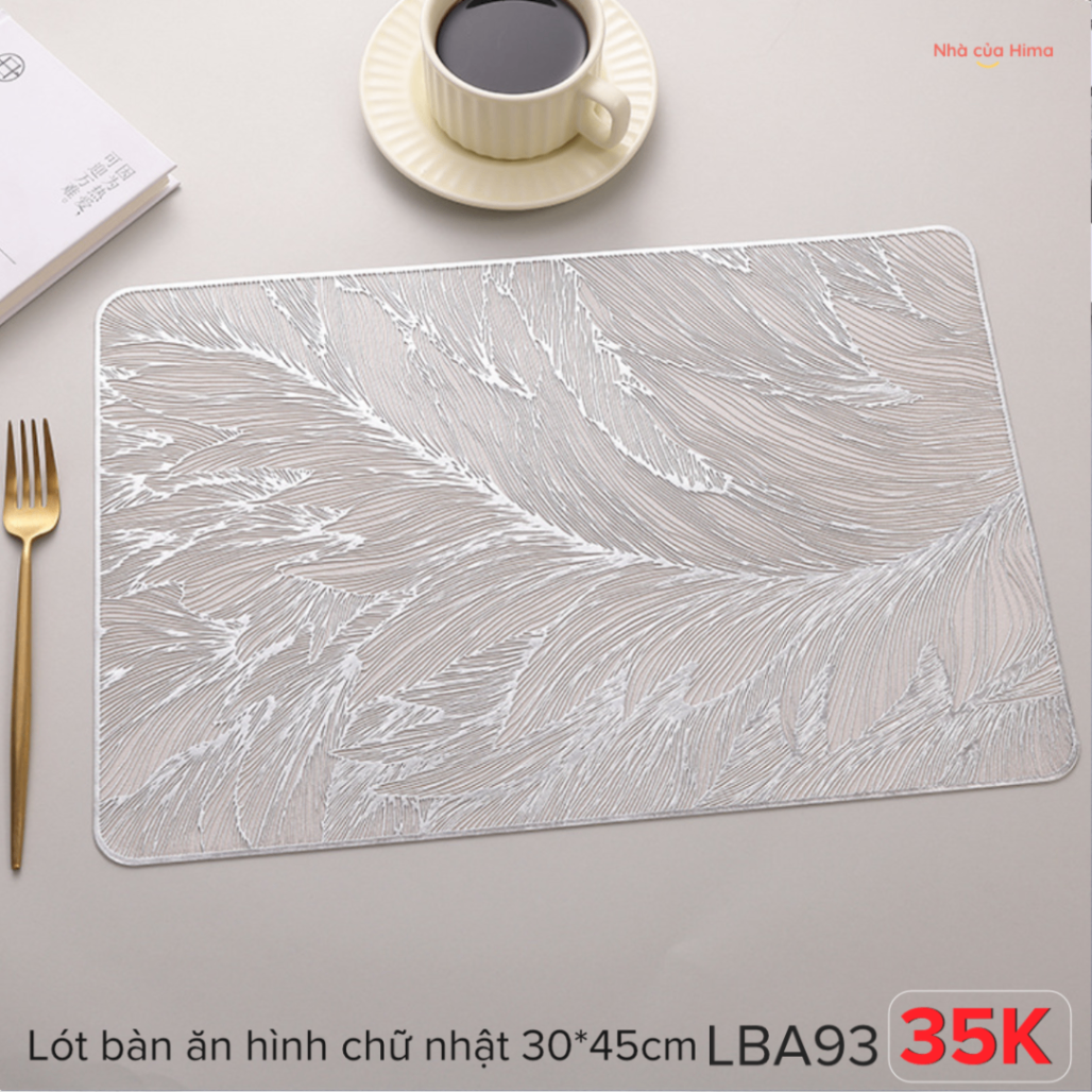 Lót bàn ăn hình chữ nhật hoạ tiết lá cây màu bạc LBA93