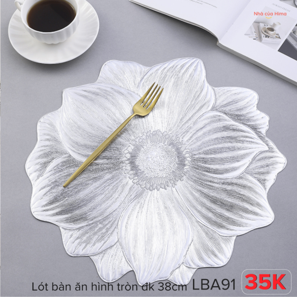 Lót bàn ăn hình hoa tròn bạc LBA91