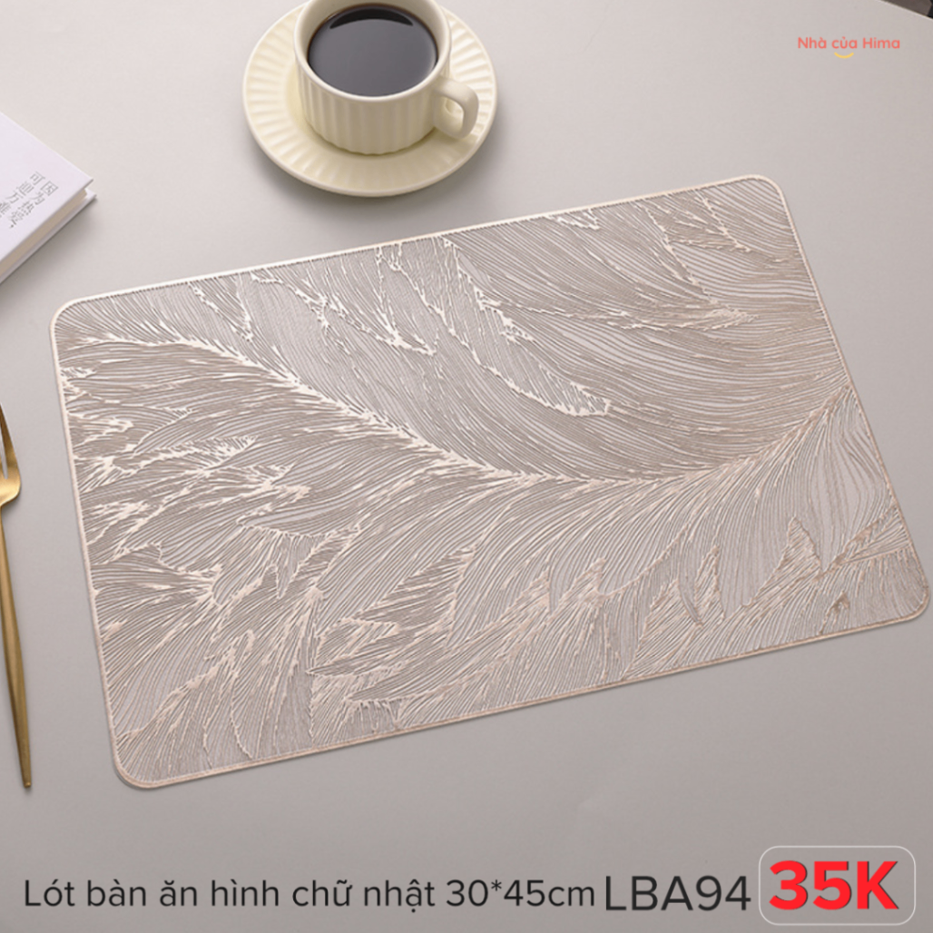 Lót bàn ăn hình chữ nhật hoạ tiết lá cây màu vàng LBA94