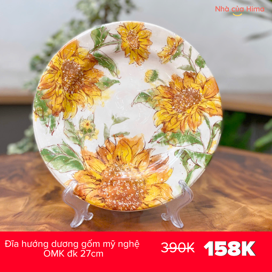 Đĩa hướng dương gốm mỹ nghệ OMK đk 27cm