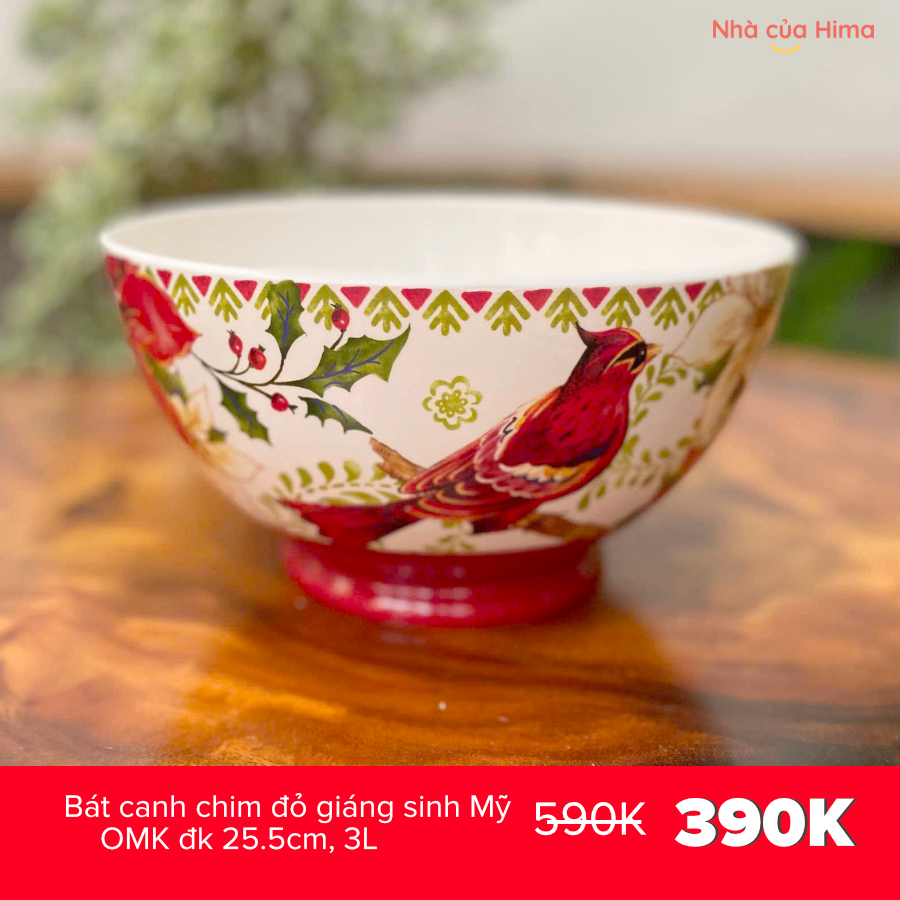 Bát canh chim đỏ giáng sinh Mỹ OMK đk 25.5cm