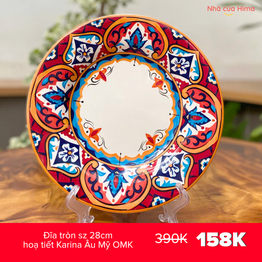 Đĩa tròn sz 28cm hoạ tiết Karina Âu Mỹ OMK