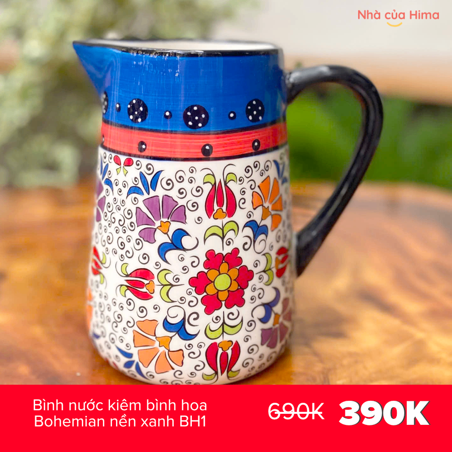 Bình nước kiêm bình hoa Bohemian nền xanh