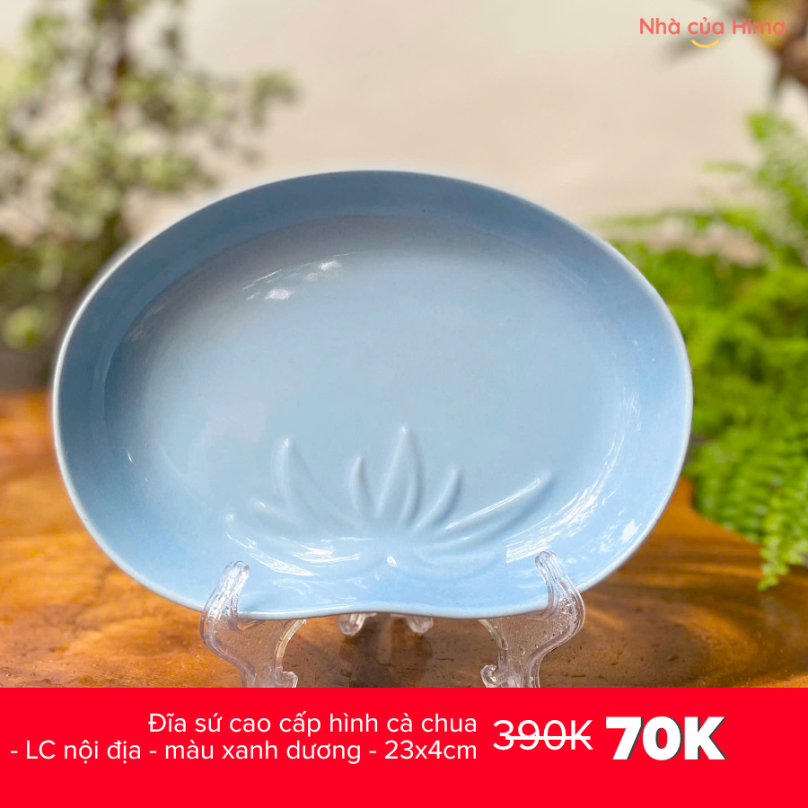 Đĩa sứ cao cấp hình cà chua - LC nội địa - màu xanh dương - 23x4cm- LC248