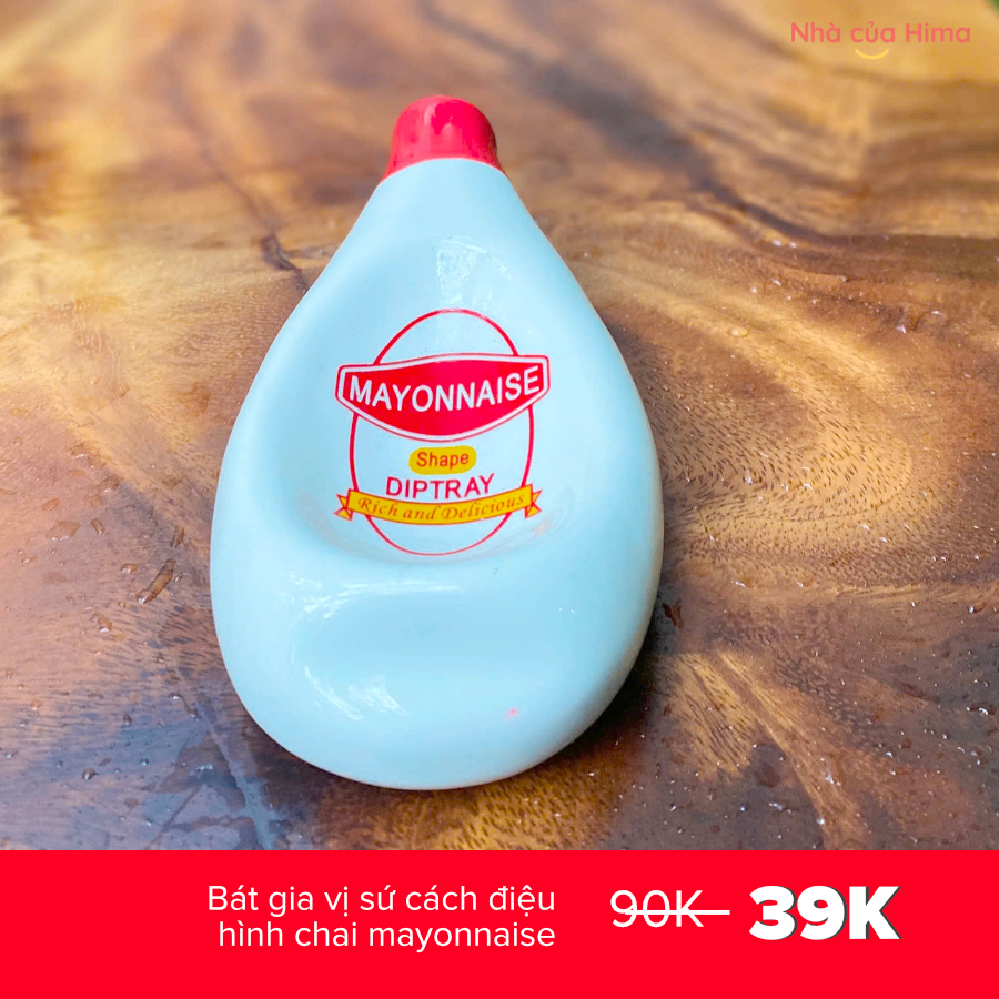 Bát gia vị sứ cách điệu hình chai mayonnaise trắng