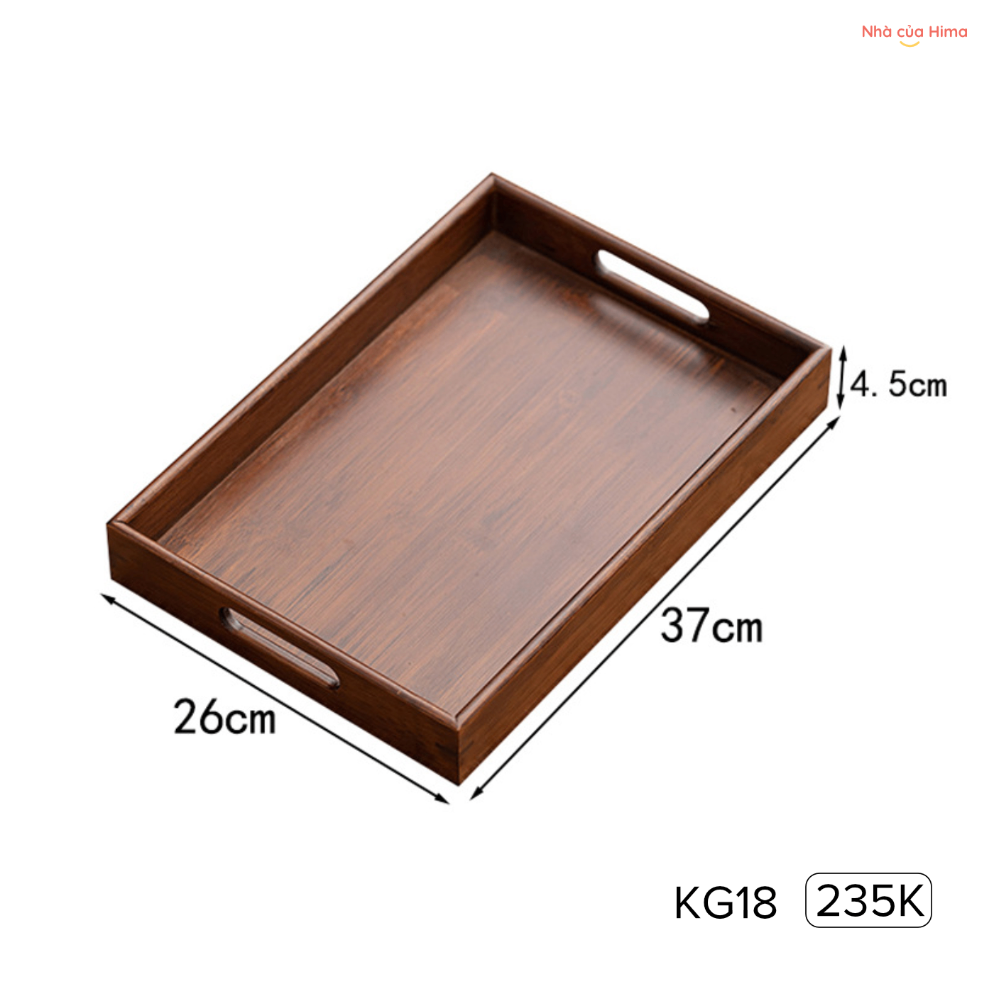 Khay gỗ tre màu óc chó, có quai cầm cao 37*26*4.5cm - KG18