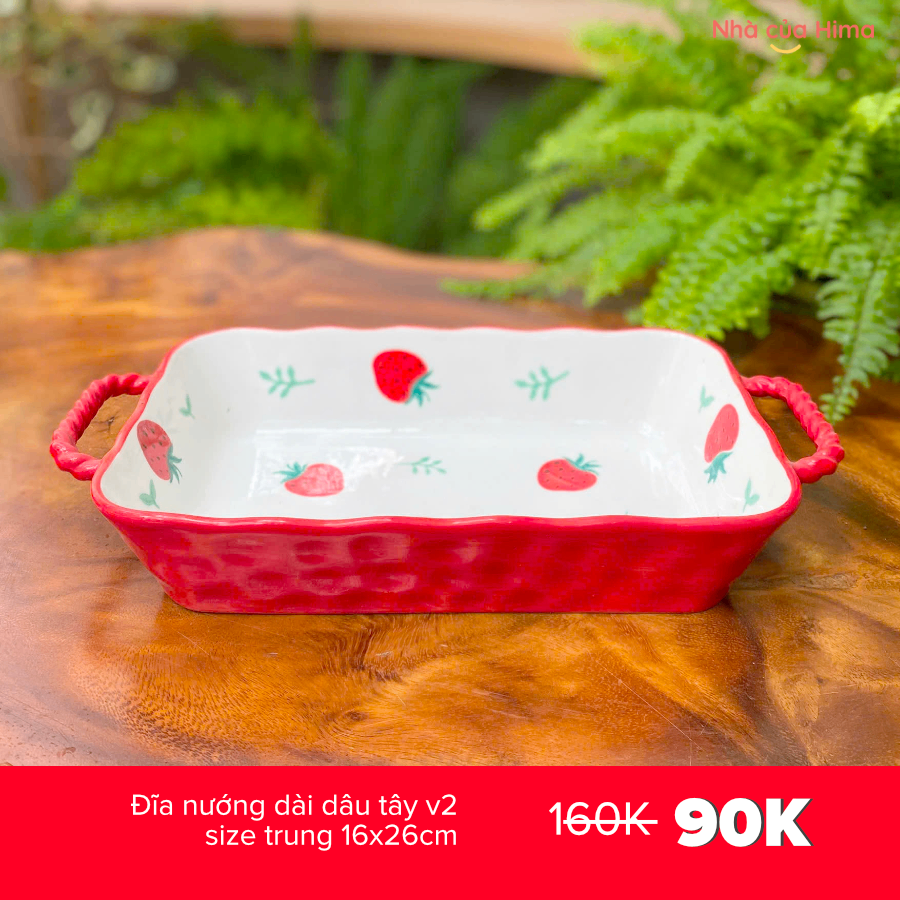 Đĩa nướng dài dâu tây v2 size trung 16x26cm