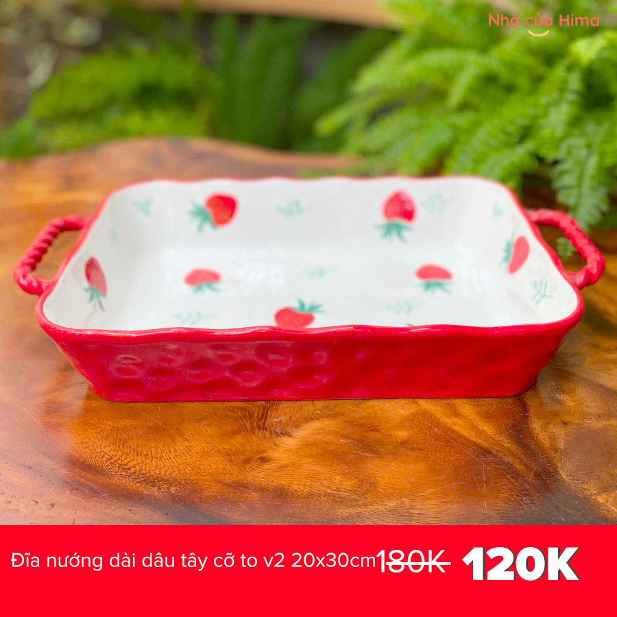 Đĩa nướng dài dâu tây cỡ nhỡ v2 20x30cm