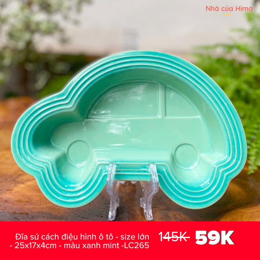 Đĩa sứ cách điệu hình ô tô - size lớn - 25x17x4cm - màu xanh mint -LC265