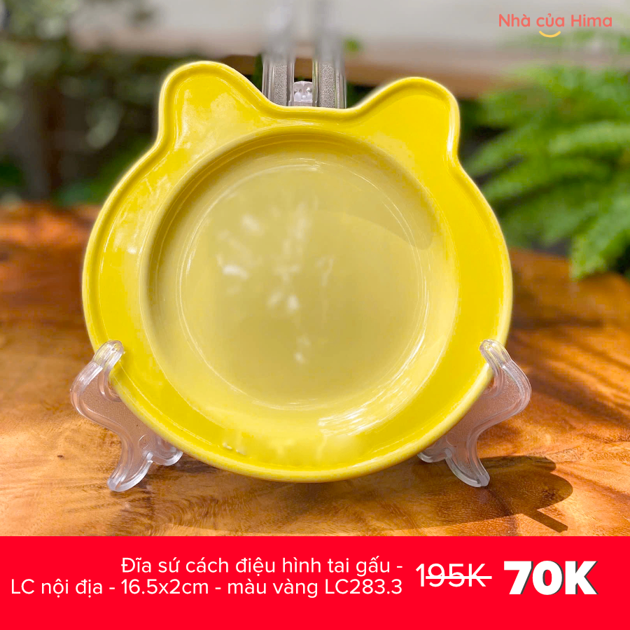 Đĩa sứ cách điệu hình tai gấu - LC nội địa - 16.5x2cm - màu vàng LC283.3