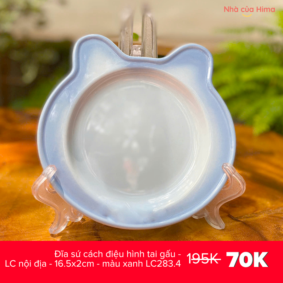 Đĩa sứ cách điệu hình tai gấu - LC nội địa - 16.5x2cm - màu xanh LC283.4