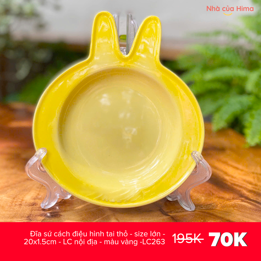 Đĩa sứ cách điệu hình tai thỏ - size lớn - 20x1.5cm - LC nội địa - màu vàng -LC263