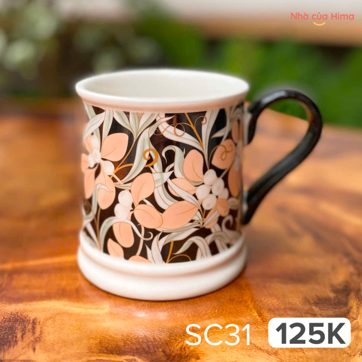 Cốc sứ cao phong cách Vintage hoa tủ đinh hương 400ml